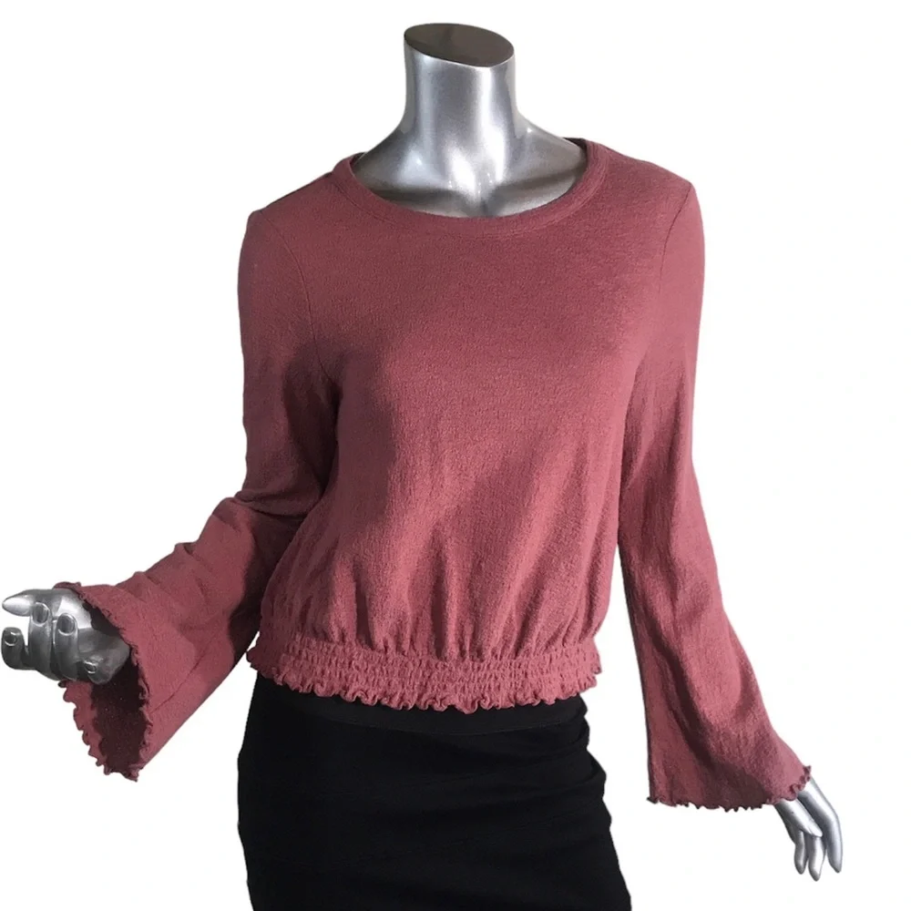 Madewell Texture And Thread Small Smocked Bell Sleeved Top Autumn Berry